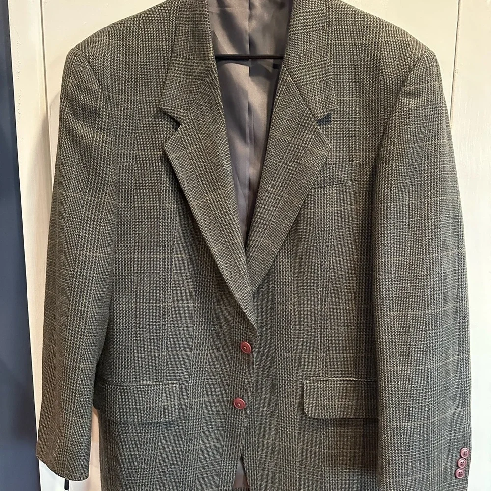 Alfani Vintage Men's Gray Wool Plaid Blazer 40R